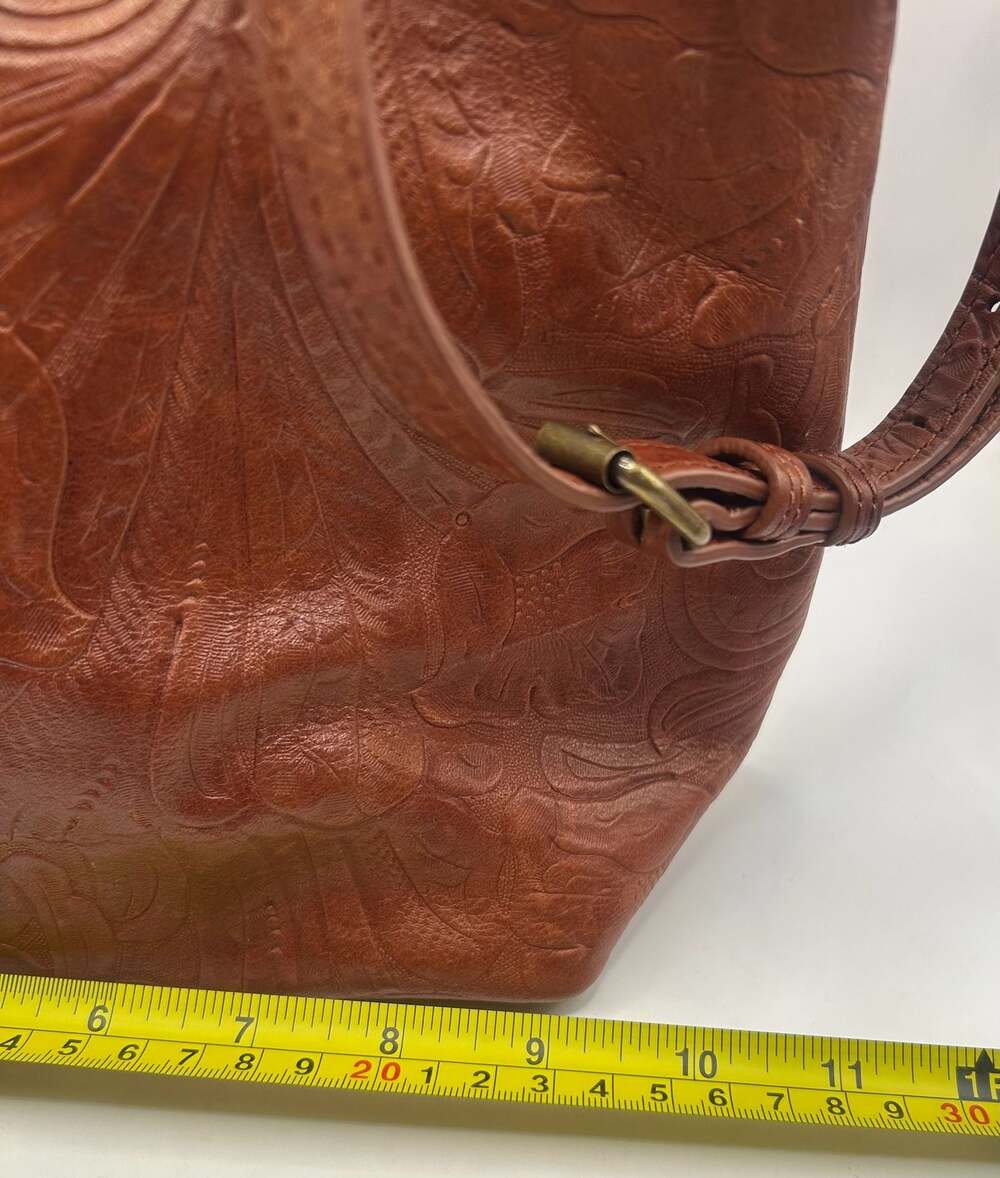 American Leather Co. Brown Tooled Floral Embossed Leather Crossbody Bag - Picture 5 of 9